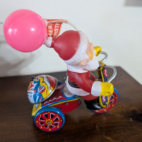 Vintage Mechanical Santa Tricycle Tin Litho Wind-Up Toy Original Box Holiday - Picture 9 of 9